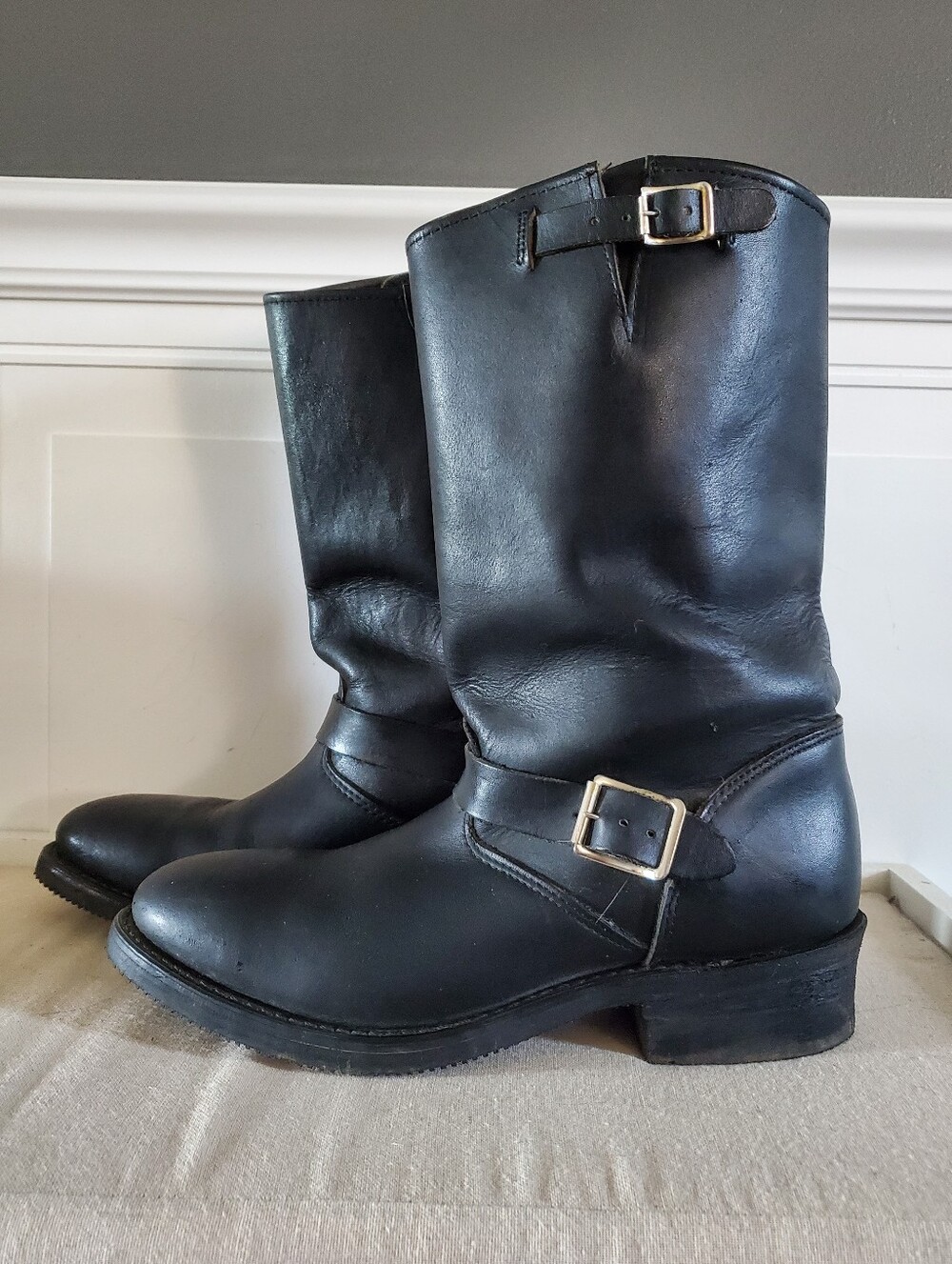 DOUBLE H Vintage Leather Engineer Riding Western Buckle Boots 9.5D